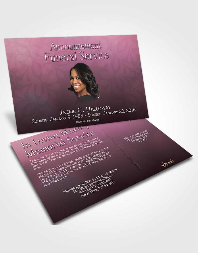 Funeral Announcement Card Template Divinity Salmon Pink Memories
