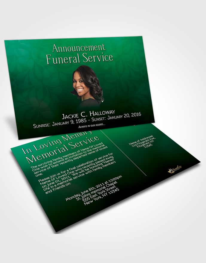 Funeral Announcement Card Template Divinity Shamrock Green Breeze