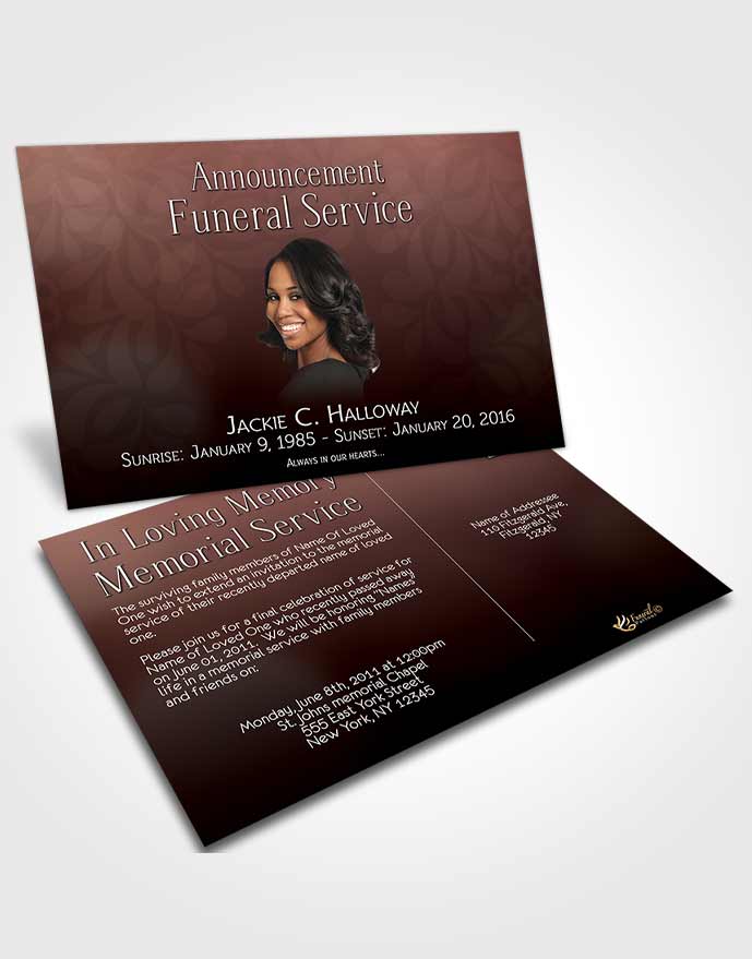 Funeral Announcement Card Template Divinity Terra Cotta Desire