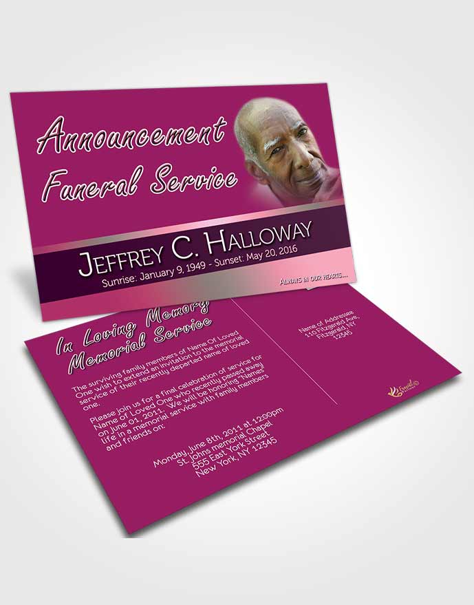 Funeral Announcement Card Template Pink Faith Tranquility Dark