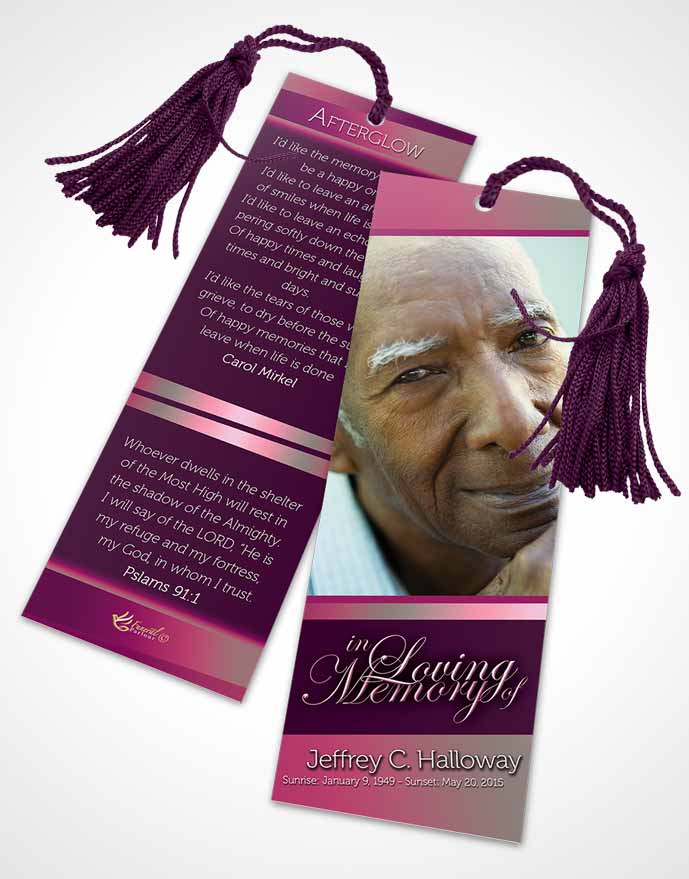 Funeral Bookmark Template Pink Faith Tranquility Dark