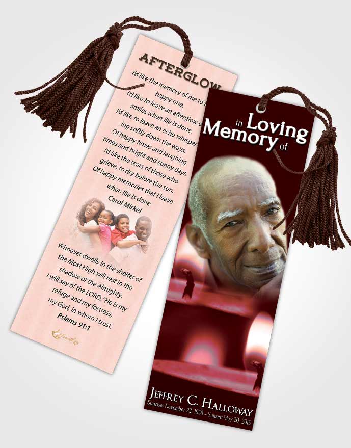Funeral Bookmark Template Ruby Essence Candle Light