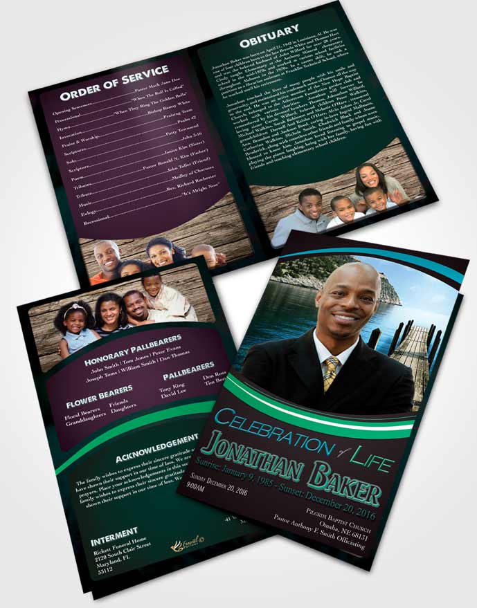 Bifold Order of Service Obituary Template Brochure Afternoon Delight Journey