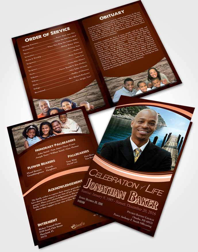 Bifold Order of Service Obituary Template Brochure Cinnamon Journey