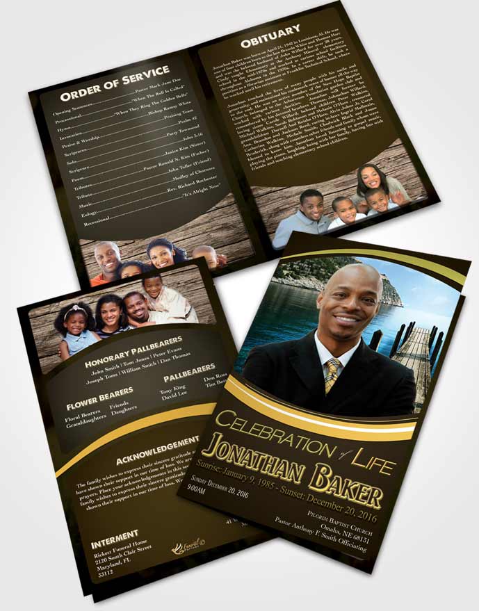 Bifold Order of Service Obituary Template Brochure Golden Canyon Journey