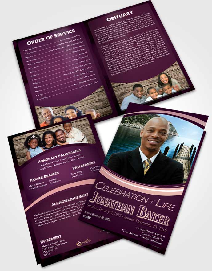 Bifold Order of Service Obituary Template Brochure Lavender Blessing Journey
