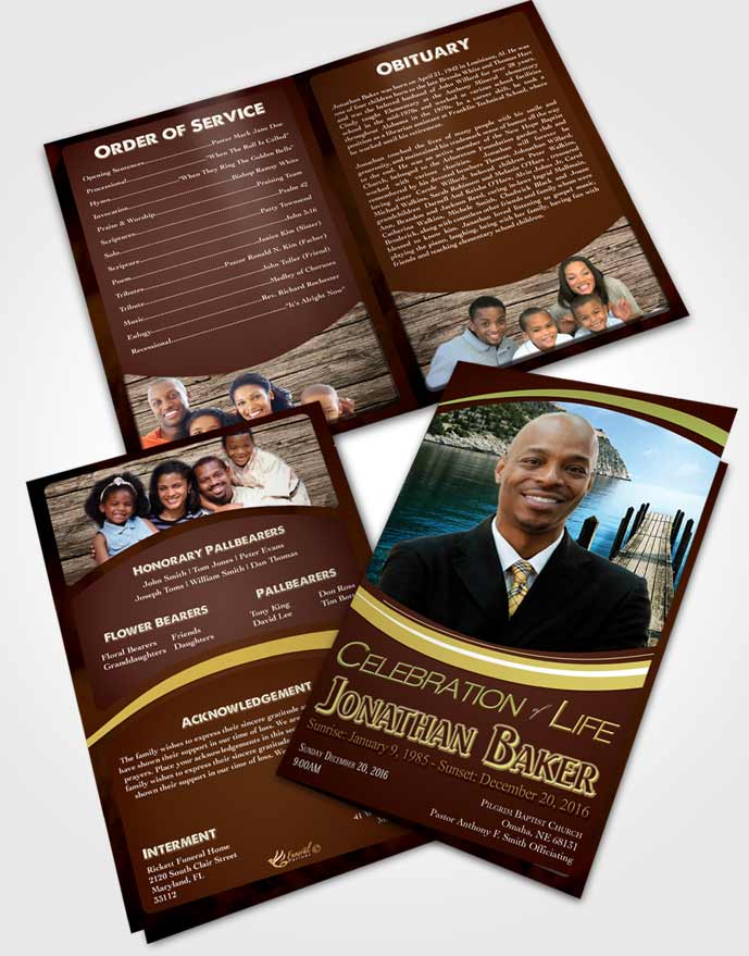 Bifold Order of Service Obituary Template Brochure Peachy Journey