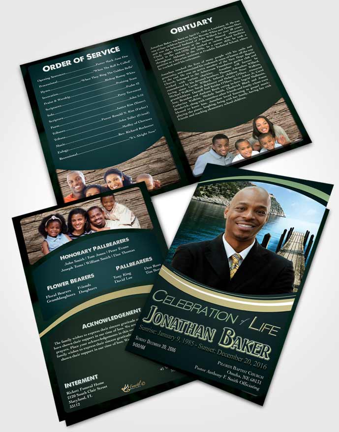 Bifold Order of Service Obituary Template Brochure Soothing Sky Journey
