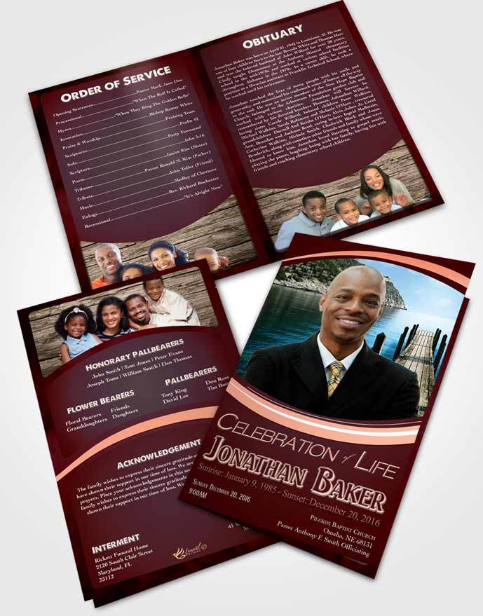 Bifold Order of Service Obituary Template Brochure Strawberry Dream Journey