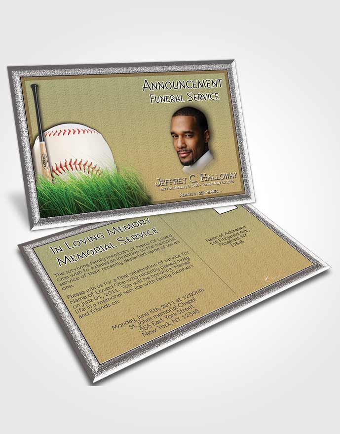 Funeral Announcement Card Template Home Run Baseball Star Light
