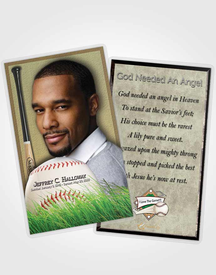 Funeral Prayer Card Template Home Run Baseball Star Light