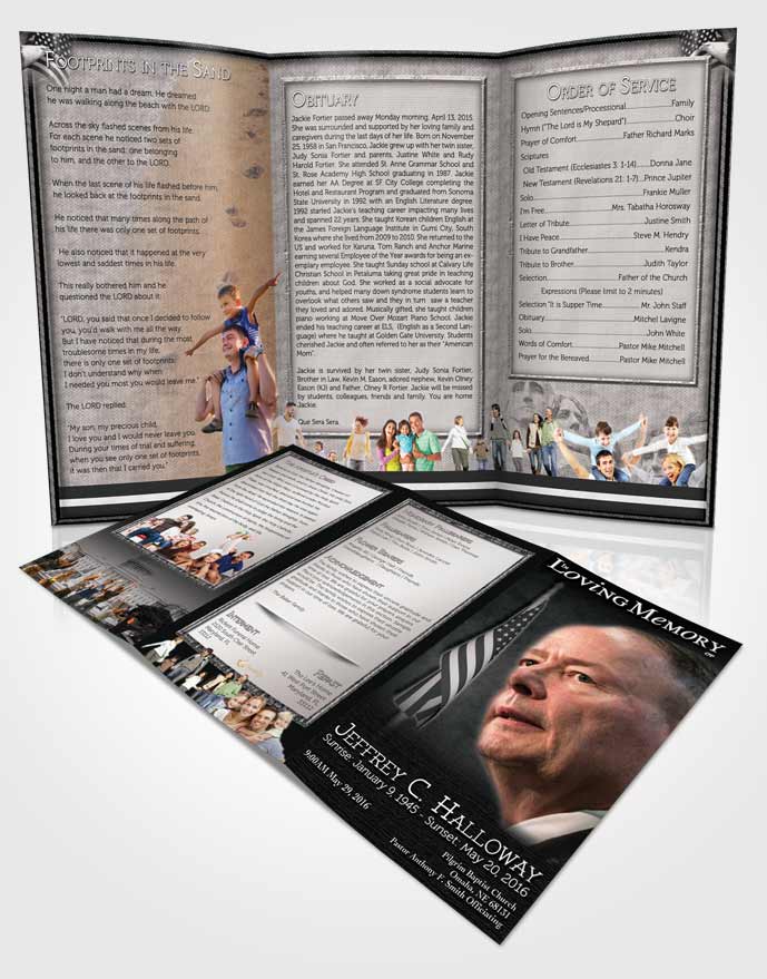 Obituary Template Trifold Brochure American Black and White Glory