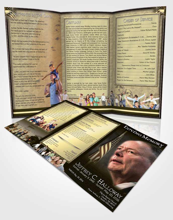 Obituary Template Trifold Brochure American Golden Glory