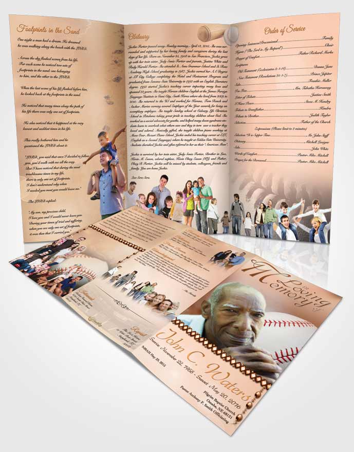Obituary Template Trifold Brochure Baseball Day Early Morning