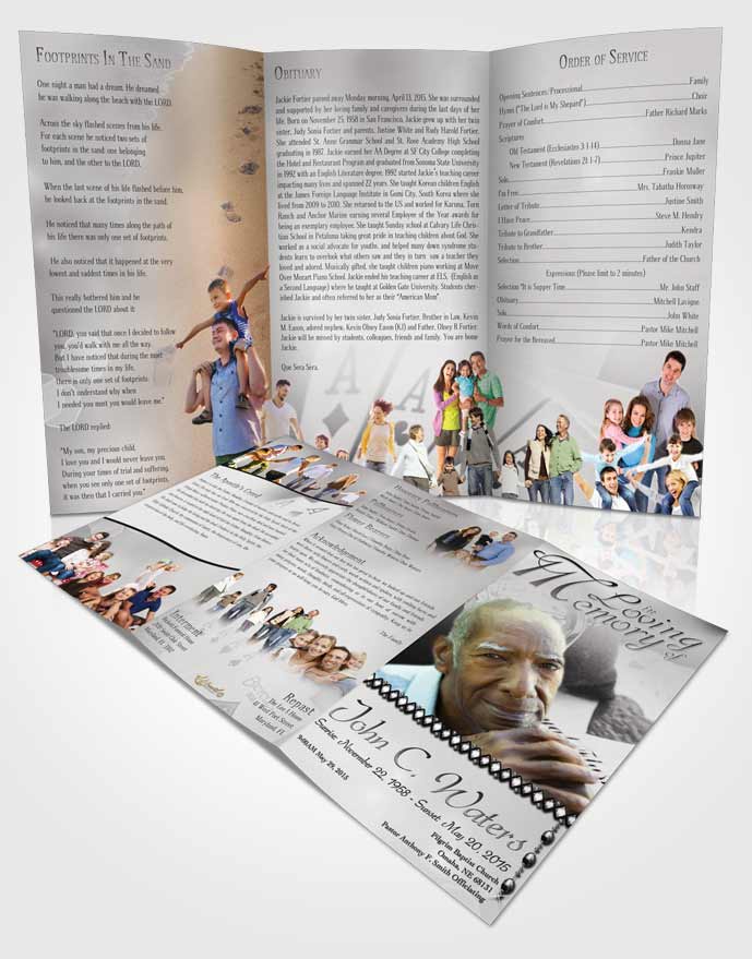 Obituary Template Trifold Brochure Black and White Aces