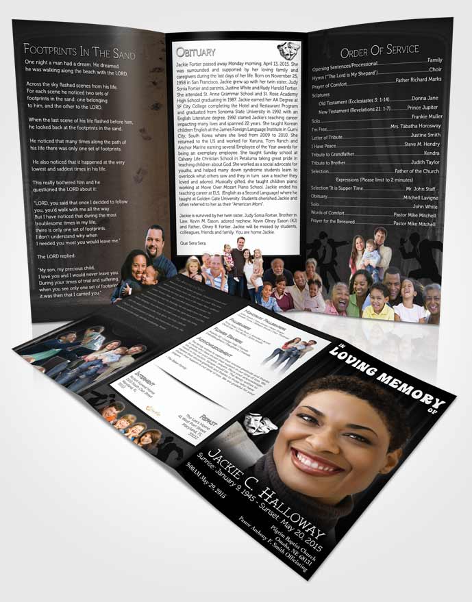 Obituary Template Trifold Brochure Black and White Actor