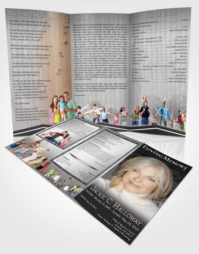 Obituary Template Trifold Brochure Black and White Artistic Bouquet