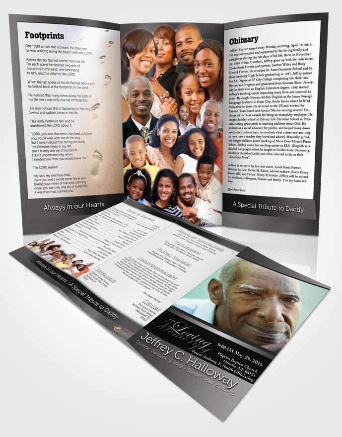 Obituary Template Trifold Brochure Black and White Desire Tranquility Light