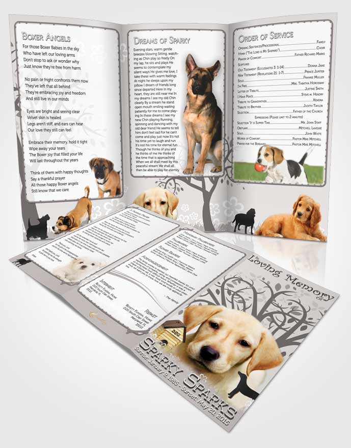 Obituary Template Trifold Brochure Black and White Doggy Heaven