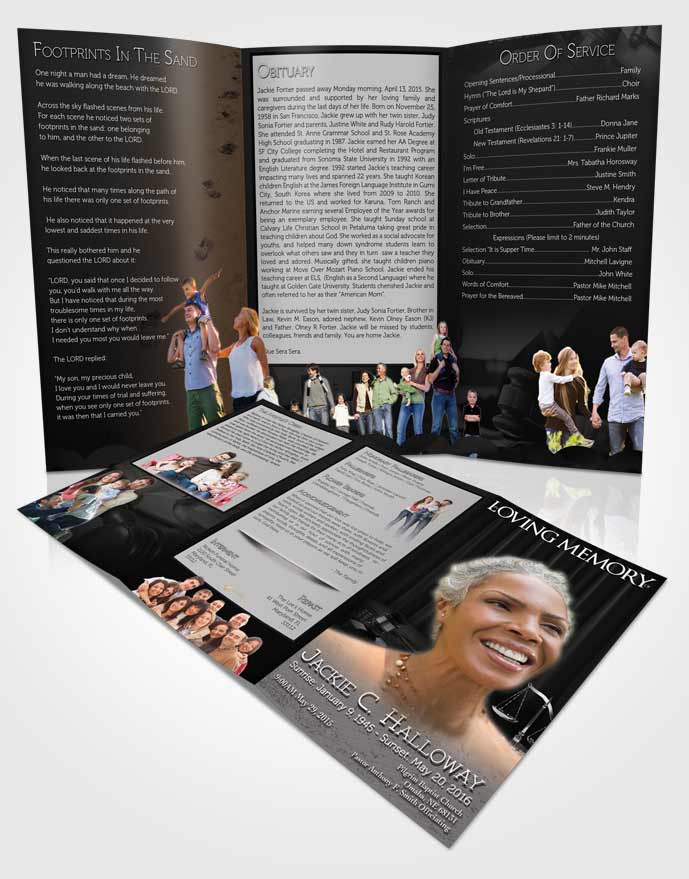 Obituary Template Trifold Brochure Black and White Judge Justice