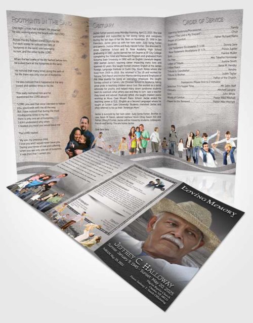 Obituary Template Trifold Brochure Black and White Misty Mountain