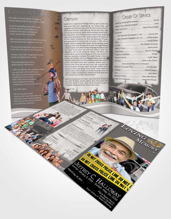 Obituary Template Trifold Brochure Black and White Police On Duty