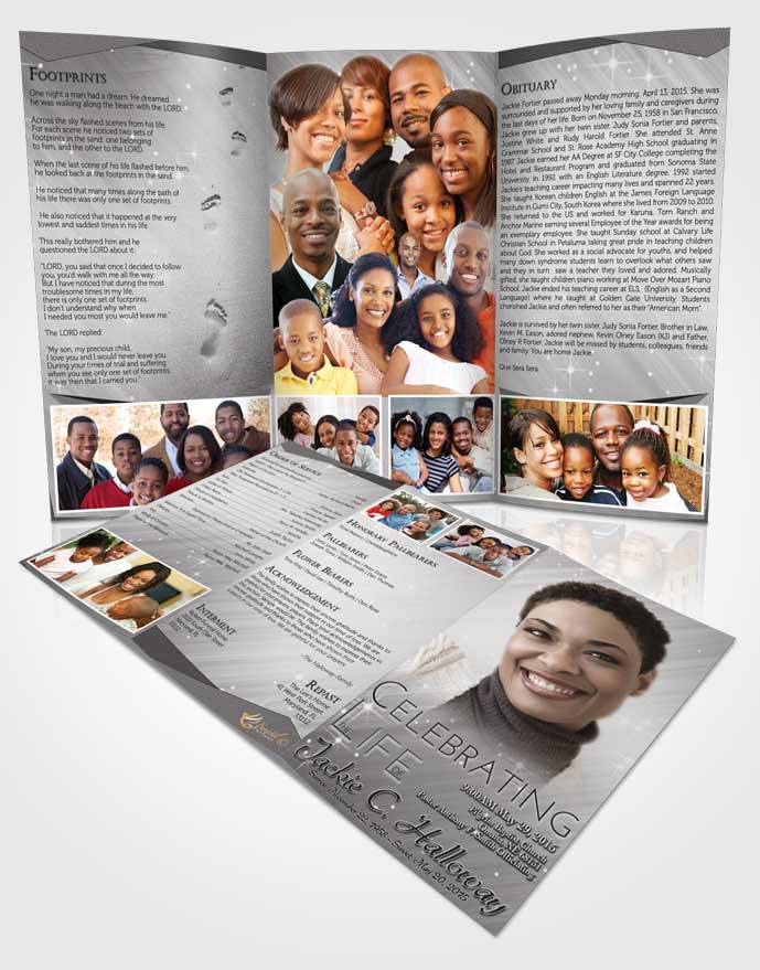 Obituary Template Trifold Brochure Black and White Serenity