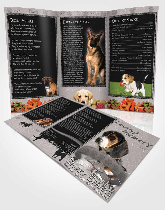 Obituary Template Trifold Brochure Black and White Sparky the Dog