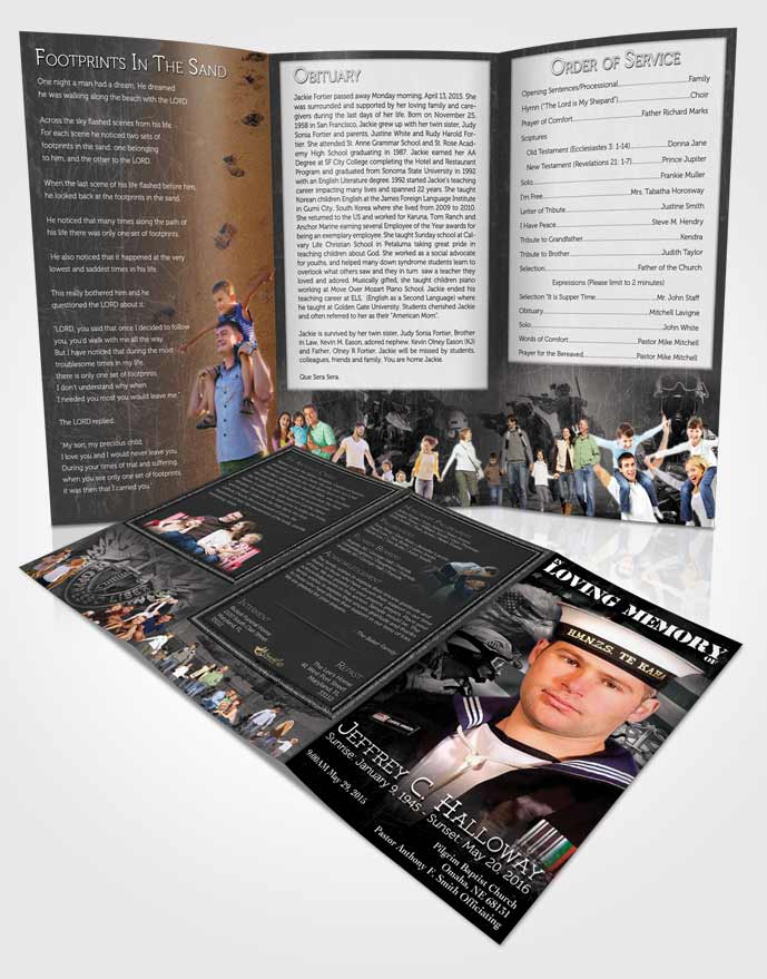 Obituary Template Trifold Brochure Black and White Special Forces Salute
