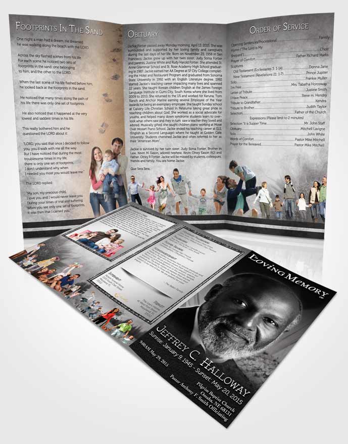 Obituary Template Trifold Brochure Black and White Sunflower