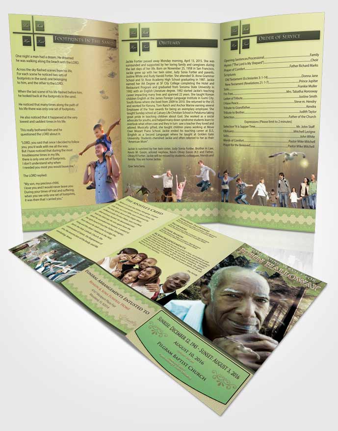 Obituary Template Trifold Brochure Blissful Forest Laughter