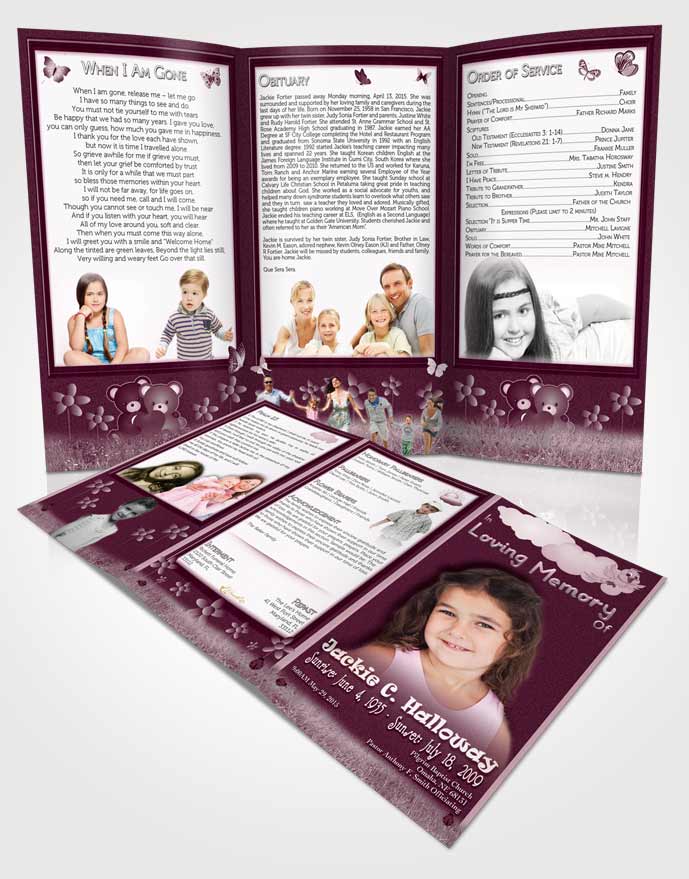 Obituary Template Trifold Brochure Blossoming Rose Childs Dream