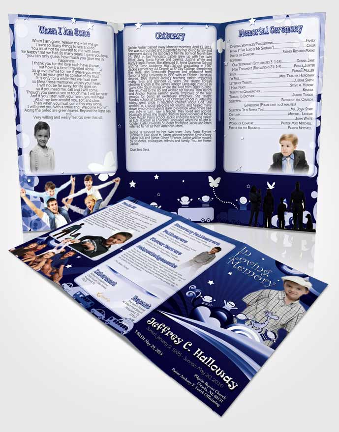 Obituary Template Trifold Brochure Blue Eyes Childs Journey