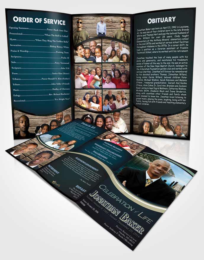 Obituary Template Trifold Brochure Blue Heaven Journey