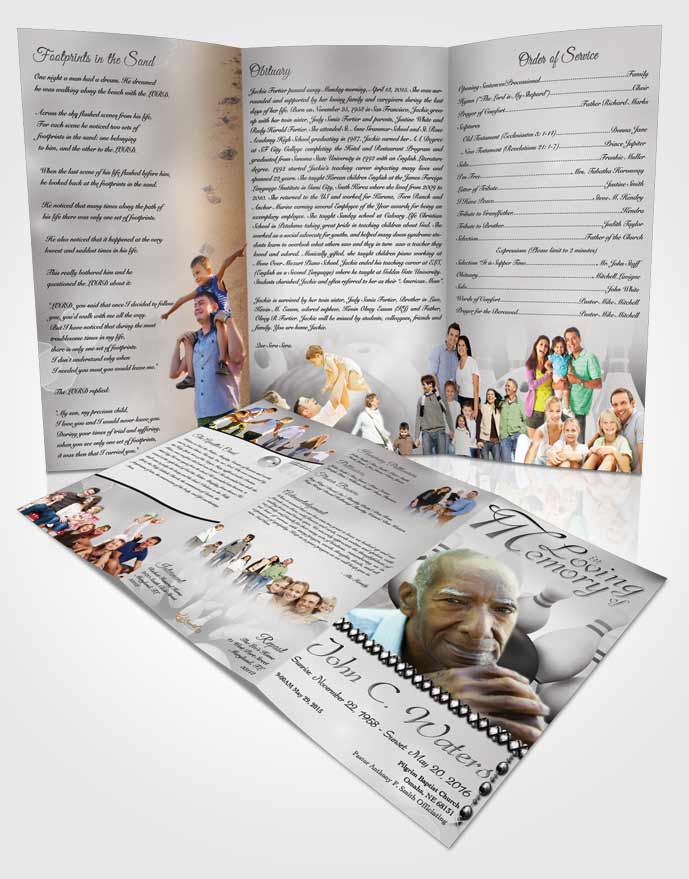 Obituary Template Trifold Brochure Bowling Days Black and White