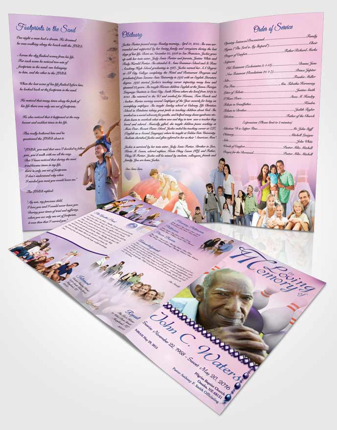 Obituary Template Trifold Brochure Bowling Days Calm Sunset