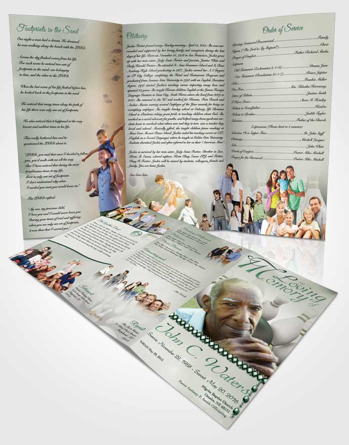 Obituary Template Trifold Brochure Bowling Days Emerald Love