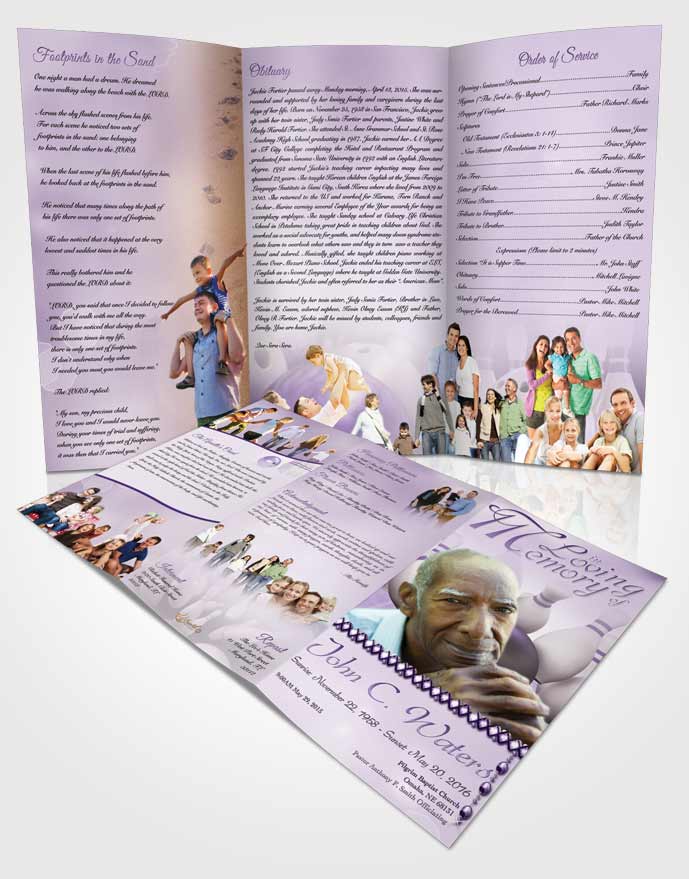 Obituary Template Trifold Brochure Bowling Days Lavender Honor