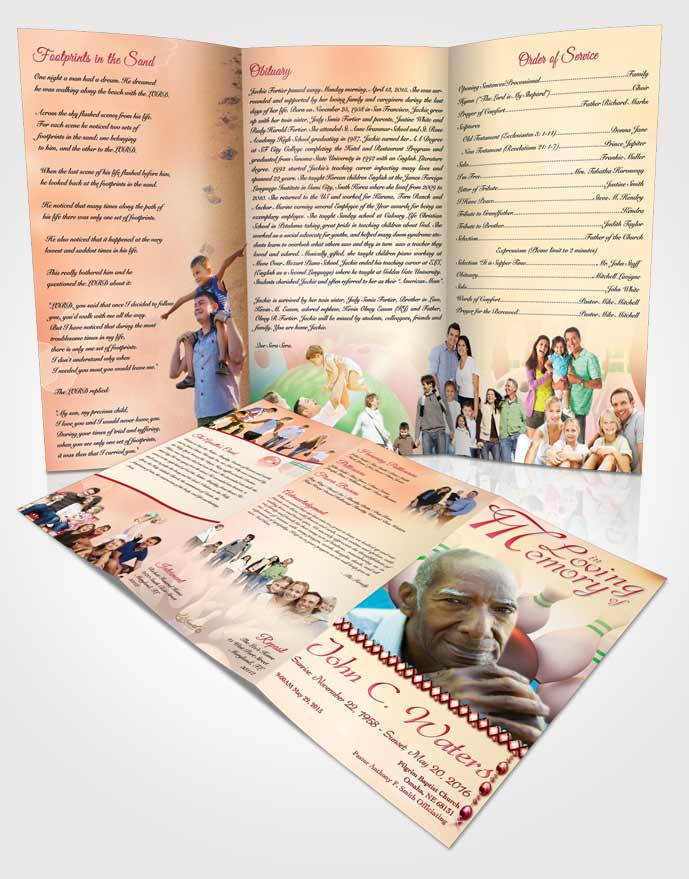 Obituary Template Trifold Brochure Bowling Days Sapphire Mist
