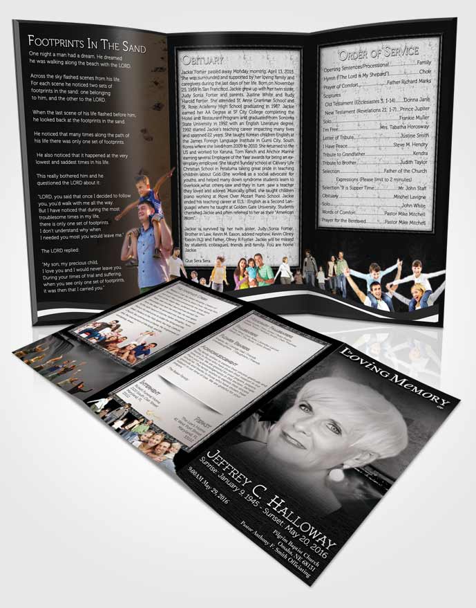 Obituary Template Trifold Brochure Canadian Black and White Glow