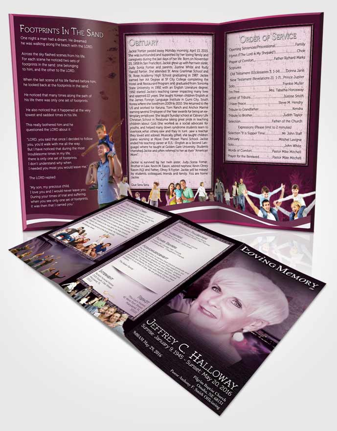 Obituary Template Trifold Brochure Canadian Lavender Glow
