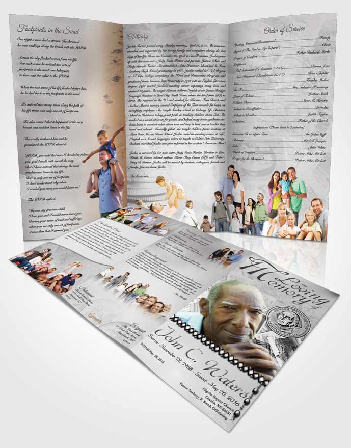 Obituary Template Trifold Brochure Collecting Stamps and Coins Black and White