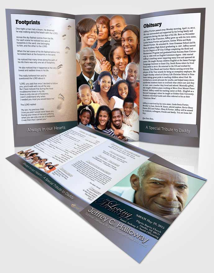 Obituary Template Trifold Brochure Coral Reef Tranquility Light
