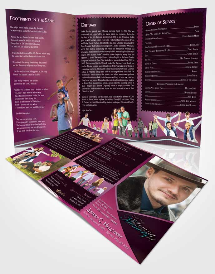 Obituary Template Trifold Brochure Crystal Harmony Amaranth Pink Dark