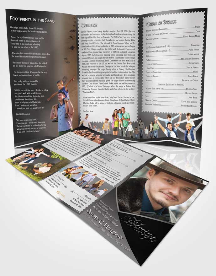 Obituary Template Trifold Brochure Crystal Harmony Black and White Light