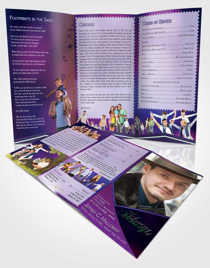 Obituary Template Trifold Brochure Crystal Harmony Orchid Light