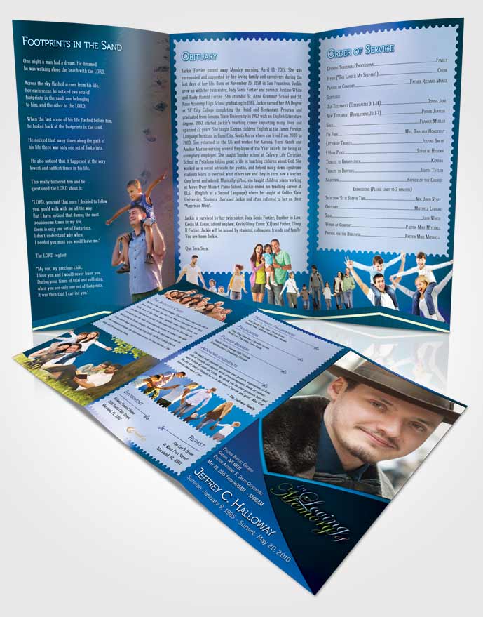 Obituary Template Trifold Brochure Crystal Harmony Palatinate Blue Light