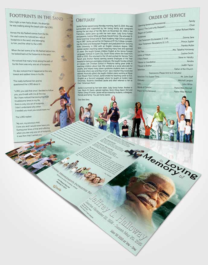 Obituary Template Trifold Brochure Deep Forest Rocky Moon