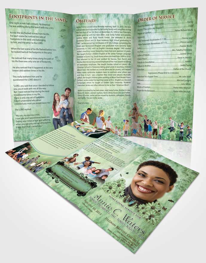 Obituary Template Trifold Brochure Deep Forest Sunny Sunflowers