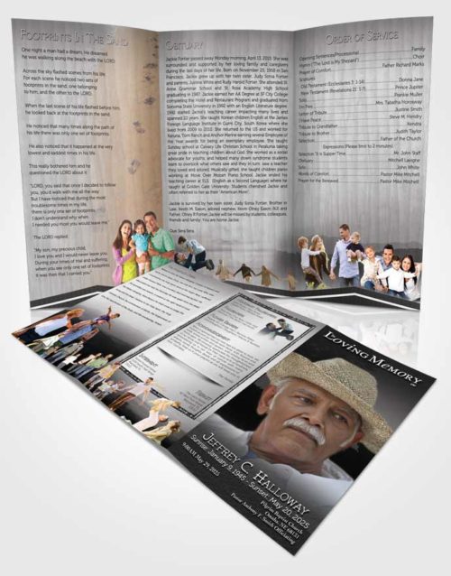 Obituary Template Trifold Brochure Distant Black and White Horizon